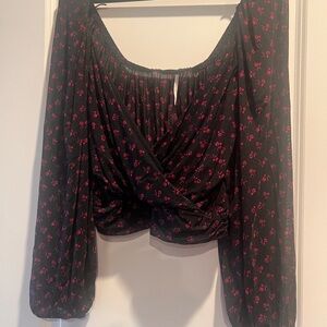 Sheer low cut floral free people shirt